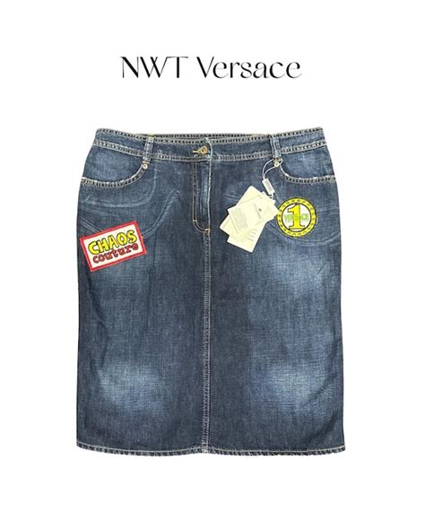 versace skirt vintage|Versace denim skirt.